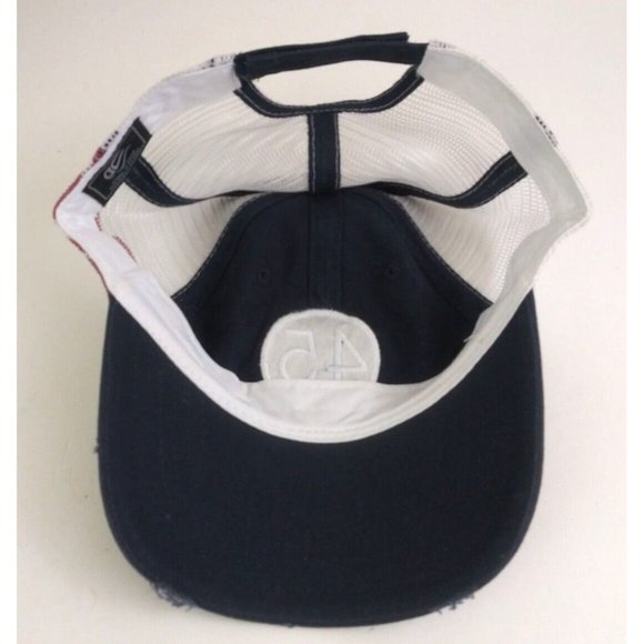 45 With USA Flag Frayed Mesh Back Navy Blue Unisex Embroidered Adj. Baseball Cap - Picture 6 of 6
